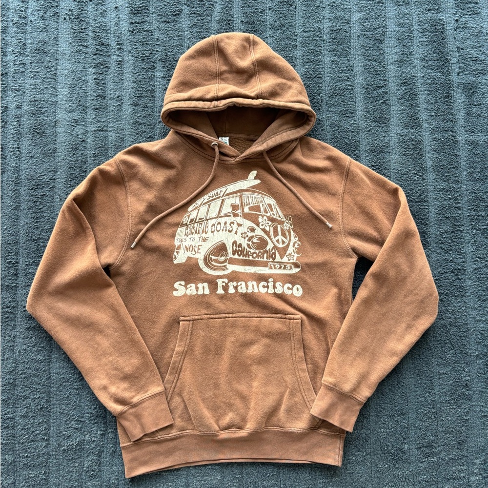Small Brown and white Volkswagen
Bus San Francisco hoodie